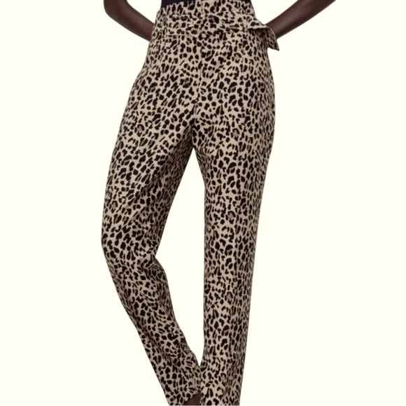 Zara High Waisted Leopard Print Belted Trousers/Pants Size M - Picture 2 of 11